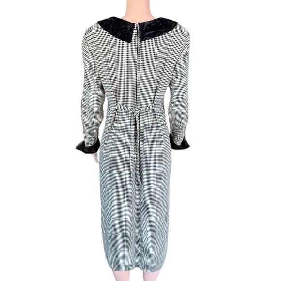 Vintage 80s Jessica Howard Houndstooth Dress Long Sleeve Peter Pan Collar XL 16 - Picture 2 of 12